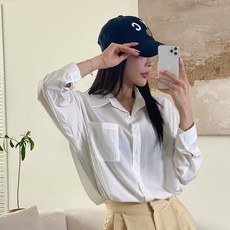 시크블랙 여성용 뱀바라 루즈핏 포켓 긴팔 남방 cpnb2420k32