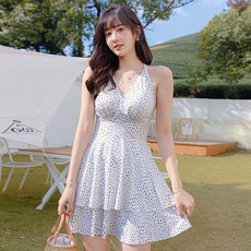 보나라온 여성용 러블리 도트 스커트 수영복, 01 하얀색