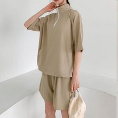 보리맘 지퍼 반팔 티셔츠 + 반바지 세트 J473