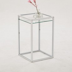 데리B 투명 유리 큐브 협탁 400, A형 화이트