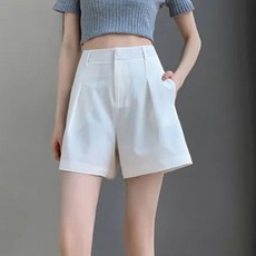 구디프 여성용 하이웨스트 A라인 원핀턱 숏팬츠