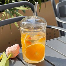 Y플러스원 감성카페 스트로 캡 텀블러 + 빨대 세트, 투명, 400ml, 1세트