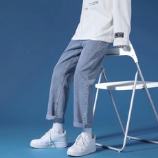 구디프 남성용 캐주얼 스트레이트 와이드 청바지