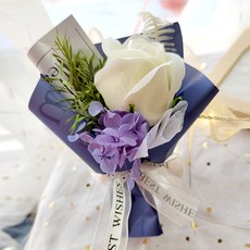 앙플랜트 미니 납골당 성묘 조화 꽃다발, 화이트로즈 + 블루, 1개