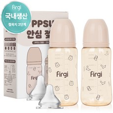 퍼기 PPSU 토끼 공룡 안심 젖병 트윈팩 2단계 2종 세트, 280ml, 토끼, 공룡, 1세트