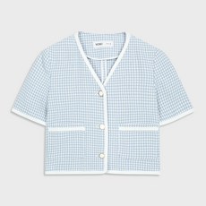 미쏘 여성용 체크 V넥 숏 반팔 자켓