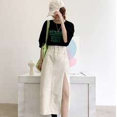 안다로미 여성 사이드 에이 슬릿 데님 롱 스커트