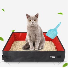 리젠스 고양이 휴대용 방수 접이식 모래 화장실 + 모래삽 세트, 레드(화장실), 랜덤발송(삽), 1개