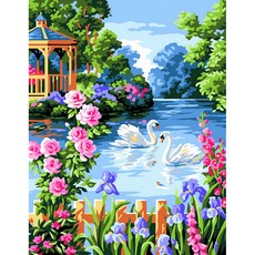 플레이어바웃 유화 피포페인팅 DIY 명화 그리기 40 x 50 cm 백조와 호수