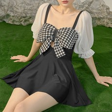 여성용 미드나잇코코 켈린 체크 비치 원피스 수영복 B235WF01961, 블랙