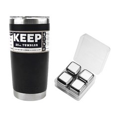 KEEP 대용량 스테인레스 보온보냉 텀블러 + 스테인리스 아이스 큐브 세트, 블랙(텀블러), 600ml