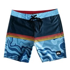 QUIKSILVER 成人男沙灘褲, 36碼, 藍波浪 + 紅黃條