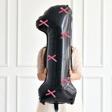 Mii Mii Party 緞帶大型數字氣球 100cm 1, 1個, 黑色 粉色