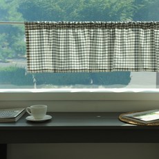Heim&Heim 格子廚房小窗簾 150x34公分 灰色 1入, 150*34cm, 灰色格紋