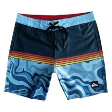 QUIKSILVER 成人男沙灘褲, 34碼, 藍波浪 + 紅黃條