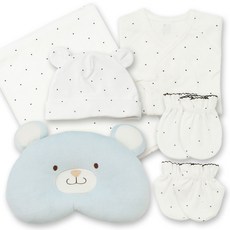 베이비베어 유아용 스타 배냇저고리 + 손싸개 + 발싸개 + 신생아모자 + 베어짱구베개 세트