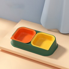 PASTEL PET 寵物拼色漸變雙碗餐具 均碼, 綠色, 1個