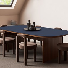 어나더 양면 가죽 방수 식탁보 타원형, 네이비 + 옐로우, 160 x 80 cm