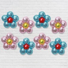 파티공구 플라워 은박풍선 2종 x 4p 세트, 베이비블루, 핑크, 1세트
