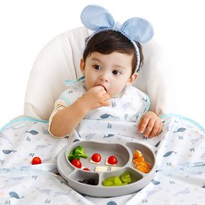 babyclo 多功能防水無袖圍兜拉鍊款,可折疊圍兜，超細纖維材質, 藍色鯨魚, 1件