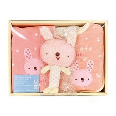 Anano Cafe 寶寶禮盒3件組 粉色, 嬰兒禮品套裝，包含口水巾、玩偶等, 1入