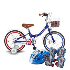 삼천리자전거 아동용 폴딩 자전거 18 UNIKIDS-F 미조립 + 또봇 헬멧 + 보호대 세트, 다크블루(자전거), 블루(헬멧, 보호대), 123cm