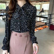 아베크 여성용 리본 스카프타이 프릴 블라우스