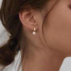 PEONIST 女士珍珠吊墜珍珠一鍵式耳環, 金黃色, 優雅氣質