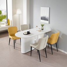로드퍼니처 셀리나 세라믹 4인 1500 식탁 +의자 4p 방문설치, 식탁(화이트), 의자(레몬,크림)