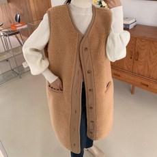 여성용 와이 롱 베스트 뽀글이 털조끼