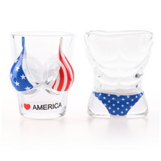 ECOM GLASS MEO 泳褲比基尼燒酒杯 Set, 美國國旗設計玻璃杯, 2入, 美國, 1組