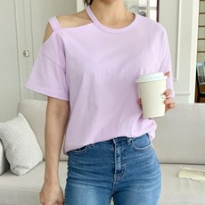 여성용 라라온 지니 언밸런스 오프 숄더 티셔츠