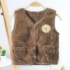 孩童小熊圖案刺繡刷絨背心