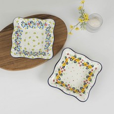 MAISON OBJET Praca波蘭風陶瓷荷葉邊方形沙拉碗 2件組, 1組, 塞倫丁+玫瑰雛菊