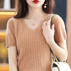 솔레일 여성용 비비 슬림핏 골지 반팔 니트