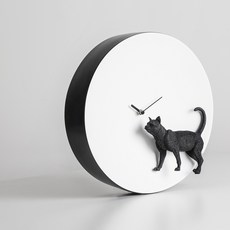 하오시 고양이 달모양 인테리어 벽시계, White + Black