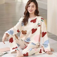 엘쏘 여성용 부드러운 긴팔 파자마 상하의 세트