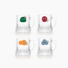SSUEIM Jelly bbo 把手燒酒杯 4入, 玻璃材質, 耐熱5-100°C, 韓國製造, 混合顏色, 4個