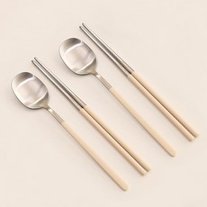 달팽이리빙 퀴진드마망 순수 2인 수저 세트, 1세트, 숟가락 2p + 젓가락 2p 크림화이트, 1세트, 숟가락 2p + 젓가락 2p