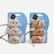 DING DONG PET 貓咪毛絨絨三隻老鼠玩具 2種*3入組, 米色, 棕色, 1組