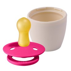 BIBS 컬러 고무 쪽쪽이 + 실리콘 화분캡 세트, 2단계(6~18개월), 라즈베리(쪽쪽이), 아이보리(화분캡)