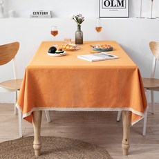 러빙랩 마리 앤틱 레이스 사각 방수 식탁보, 오렌지, 140 x 140 cm