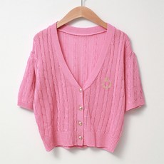 핑크반팔가디건