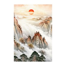 幸運的日落東方繪畫, 棕+白+灰+紅+黑