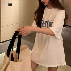 엘쏘 여성용 레터링 박시핏 라운드넥 반팔 티셔츠
