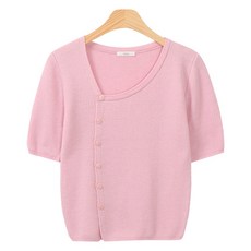 핑크반팔가디건