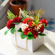 아스파시아 레이디언트 카네이션 선물 미니 가방 + 메세지픽 + 머니홀더 픽 + 쇼핑백 세트, 레드, 1세트