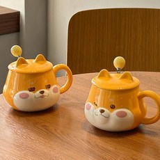 모던지 귀여운 시바견 머그잔 2종 세트 8 x 10.5 x 14.5 cm 420ml YJ674, B, D, 1세트 B, D, 1세트