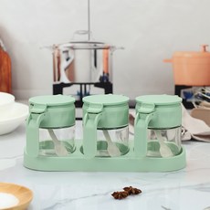 시노글라스 에어타이트 양념병 350ml x 3p + 거치대 세트 그린, 1세트, 양념병 3p + 거치대