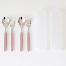 카모메키친 어린이 스푼포크 + 케이스 세트, 인디핑크, 숟가락 2p + 포크 2p + 케이스 2p, 1세트